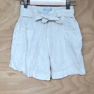 Zara High-Waist Paperbag Tie-Front Beige Shorts Sz 11/12 Linen.